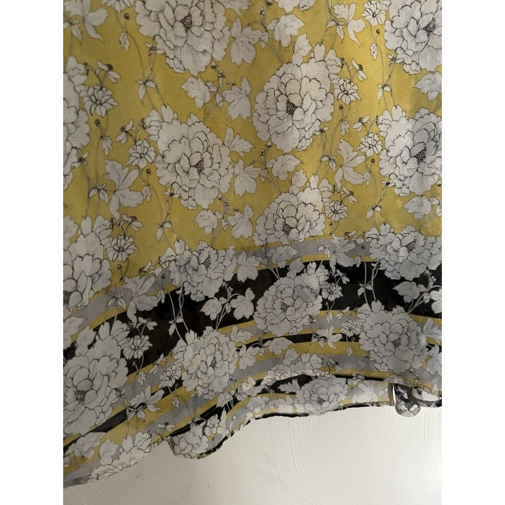 CAbi Size XL Amelia Gather Yellow Gray Floral Spring Blouse Top - Picture 5 of 10